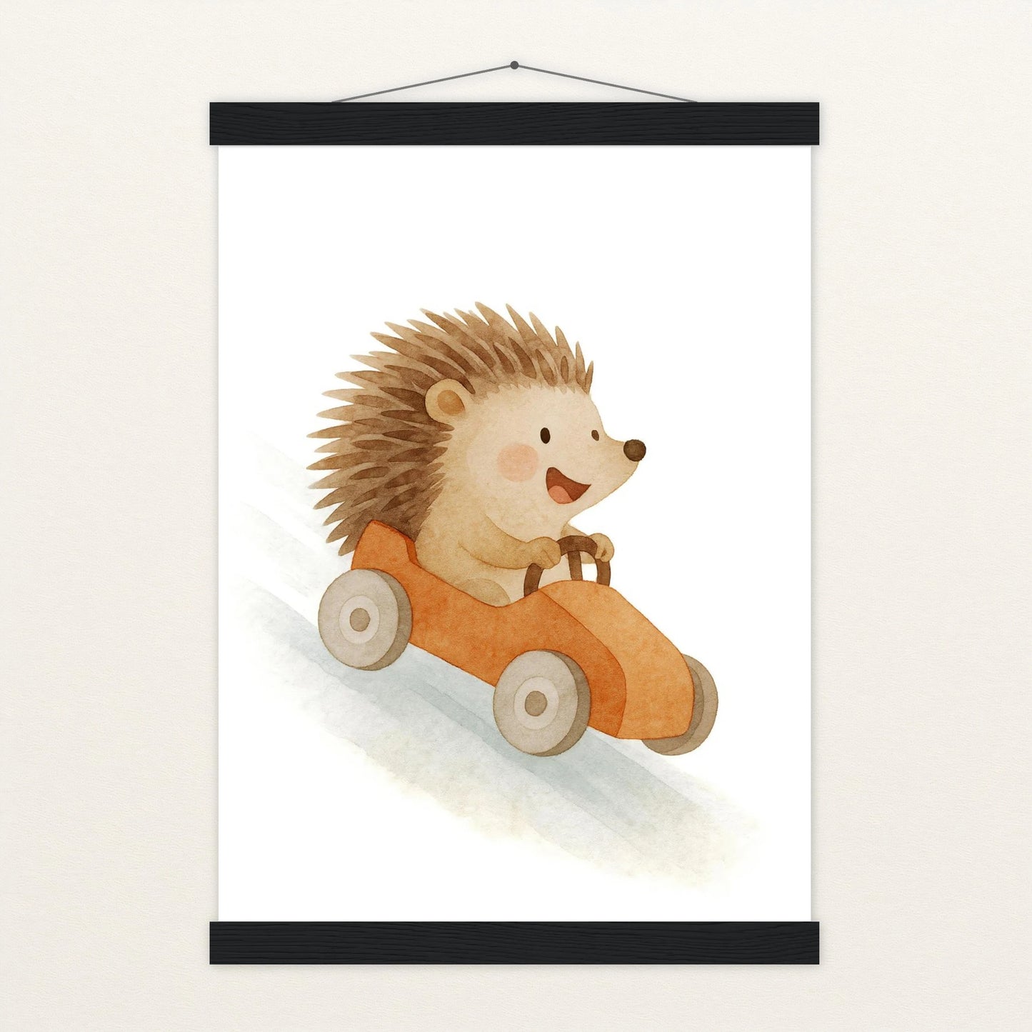 Iggi der Igel - Motiv: "Rennwagen" Poster mit Leisten von tinylearner