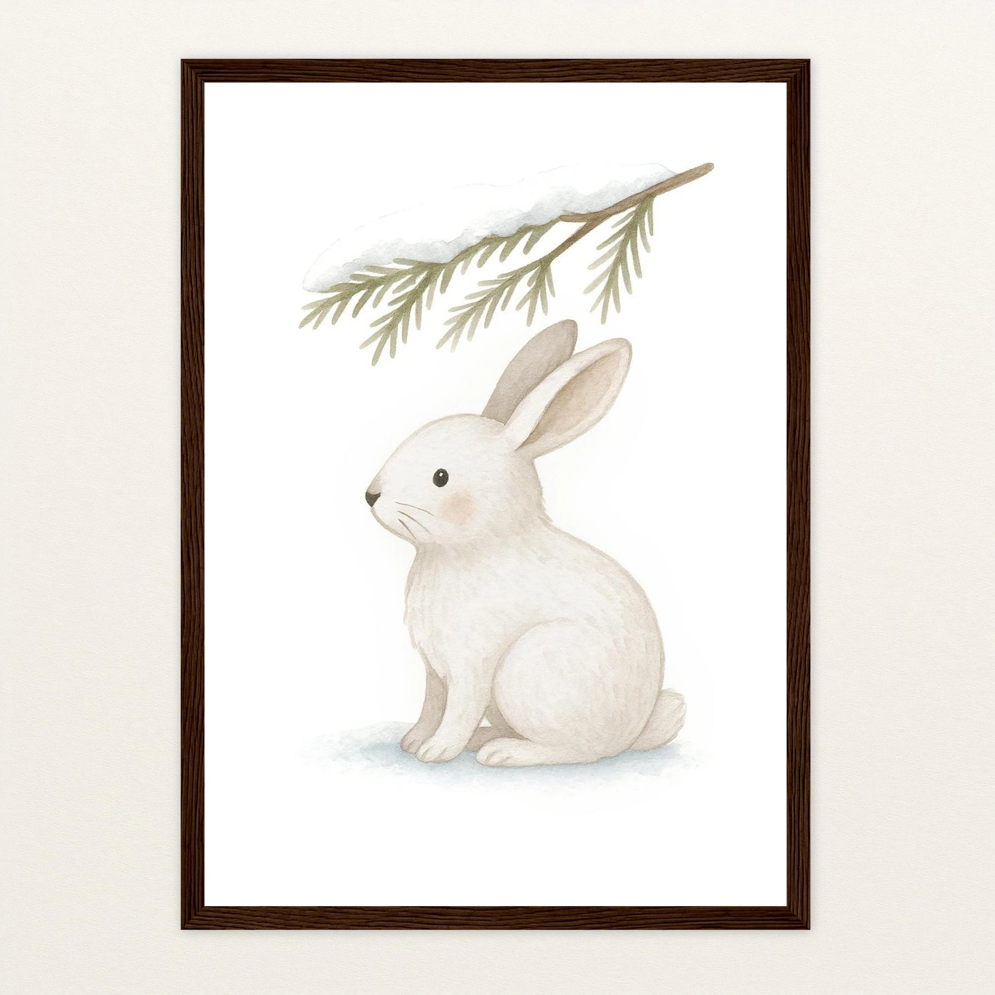 Sina der Schneehase - Motiv: "Nadelzweig" Poster mit Holzrahmen von tinylearner