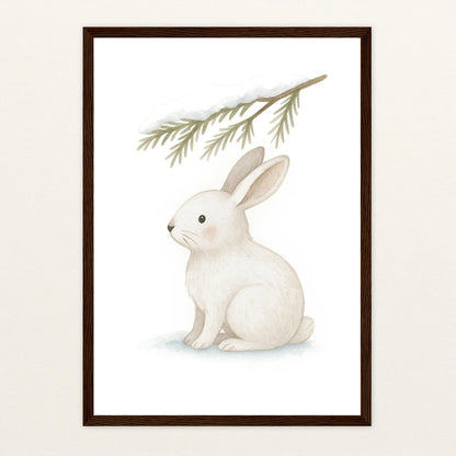 Sina der Schneehase - Motiv: "Nadelzweig" Poster mit Holzrahmen von tinylearner