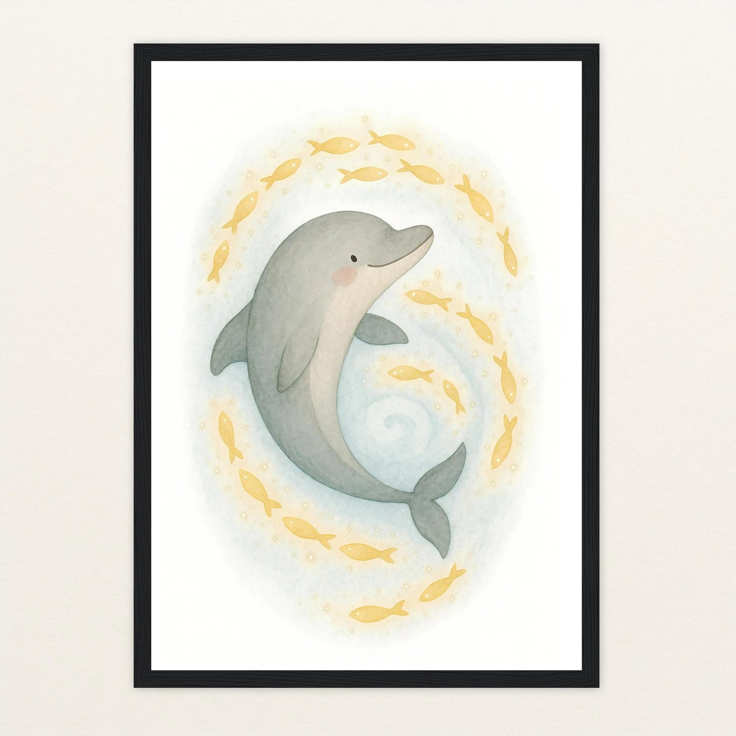 Dora der Delfin - Motiv: "Leuchtfische" Poster mit Holzrahmen von tinylearner
