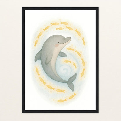 Dora der Delfin - Motiv: "Leuchtfische" Poster mit Holzrahmen von tinylearner