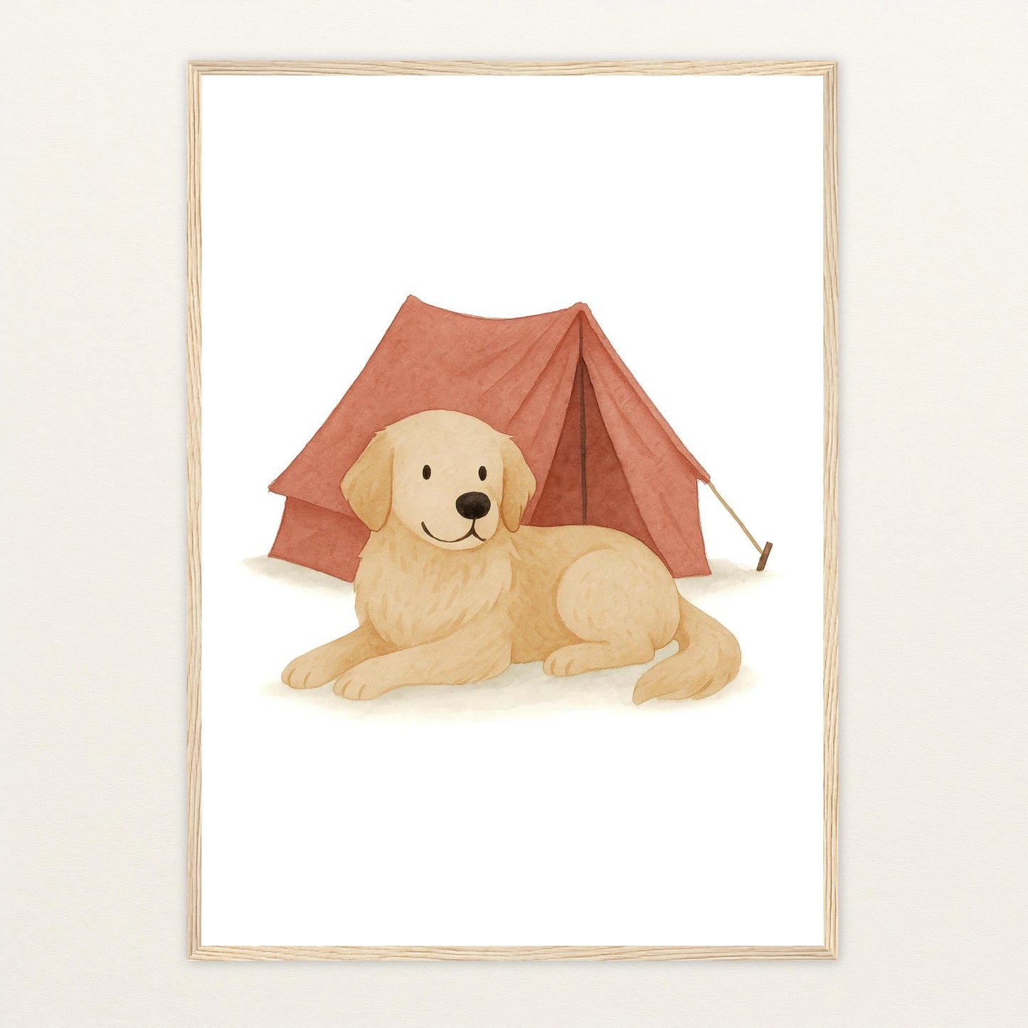 Hugo der Hund - Motiv: "Zelt" Poster mit Holzrahmen von tinylearner