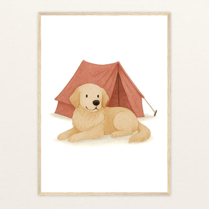 Hugo der Hund - Motiv: "Zelt" Poster mit Holzrahmen von tinylearner