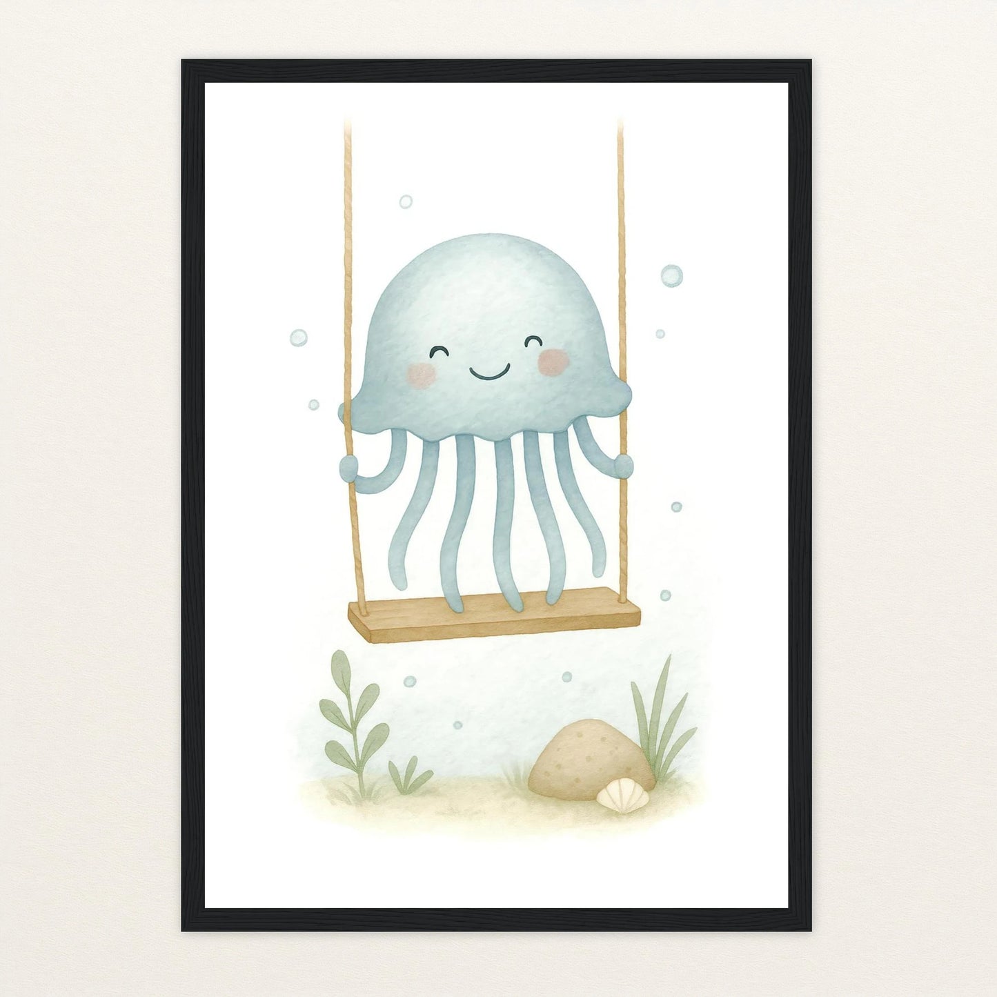 Quinn die Qualle - Motiv: "Schaukel" Poster mit Holzrahmen von tinylearner