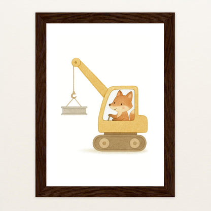 Finnegan der Fuchs - Motiv: "Kran" Poster mit Holzrahmen von tinylearner
