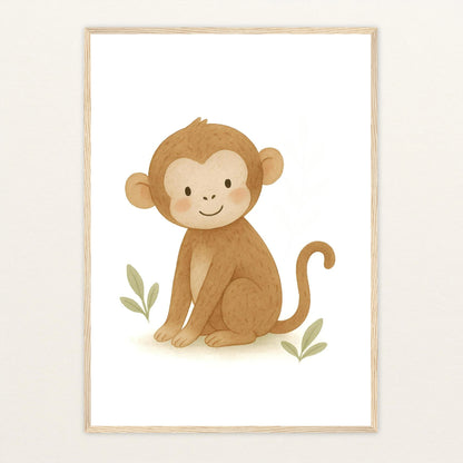 Aki der Affe Poster mit Holzrahmen von tinylearner