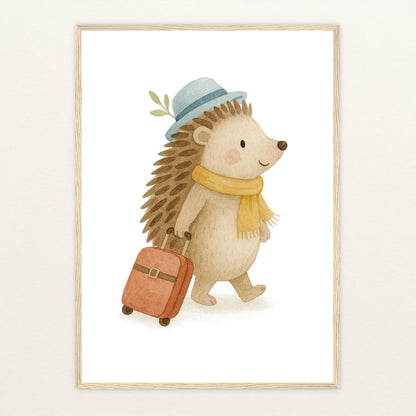 Iggi der Igel - Motiv: "Reisen" Poster mit Holzrahmen von tinylearner