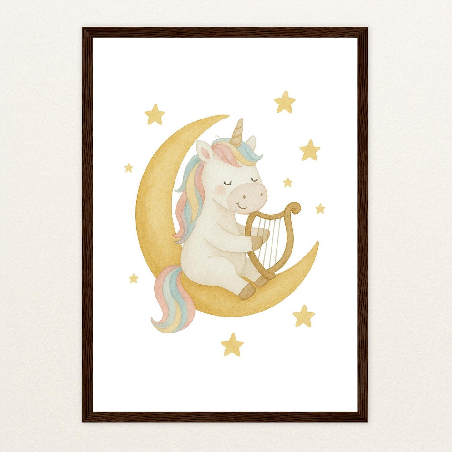 Luni das Einhorn - Motiv: "Mond" Poster mit Holzrahmen von tinylearner