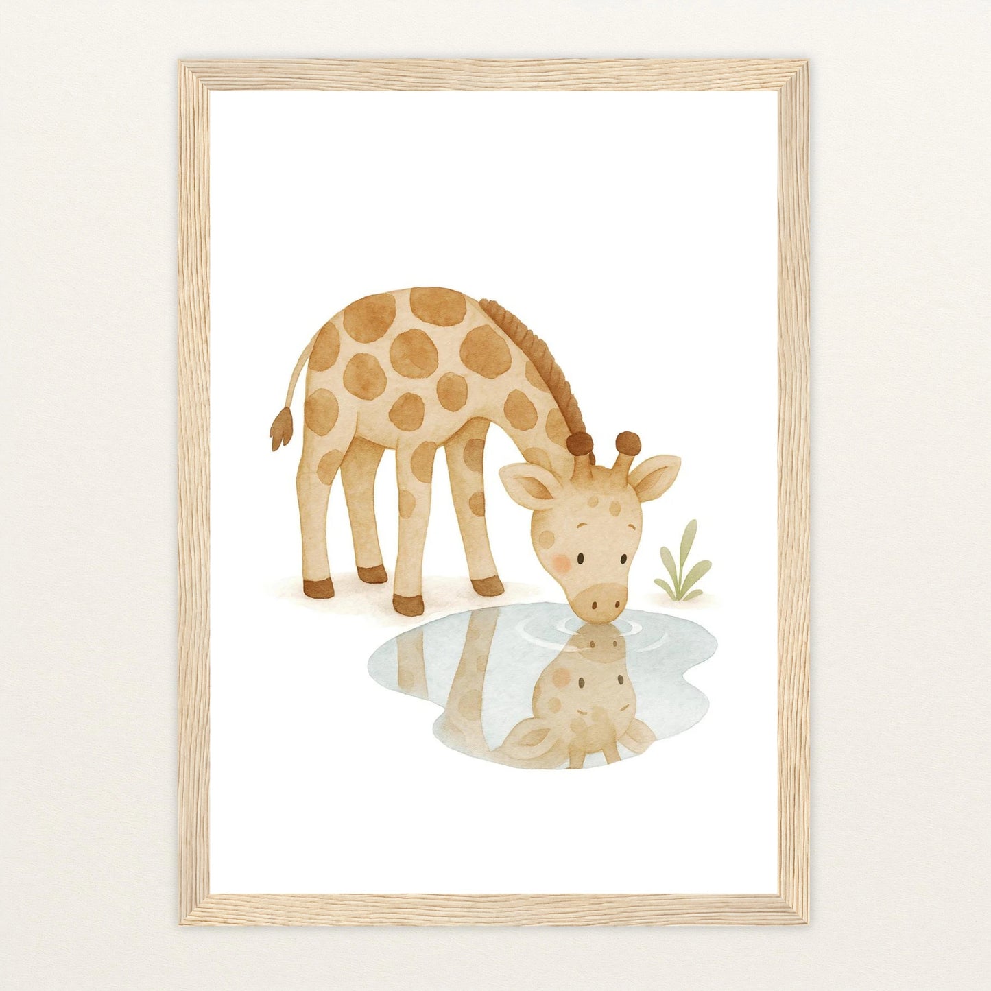 Greta die Giraffe - Motiv: "Trinken" Poster mit Holzrahmen von tinylearner
