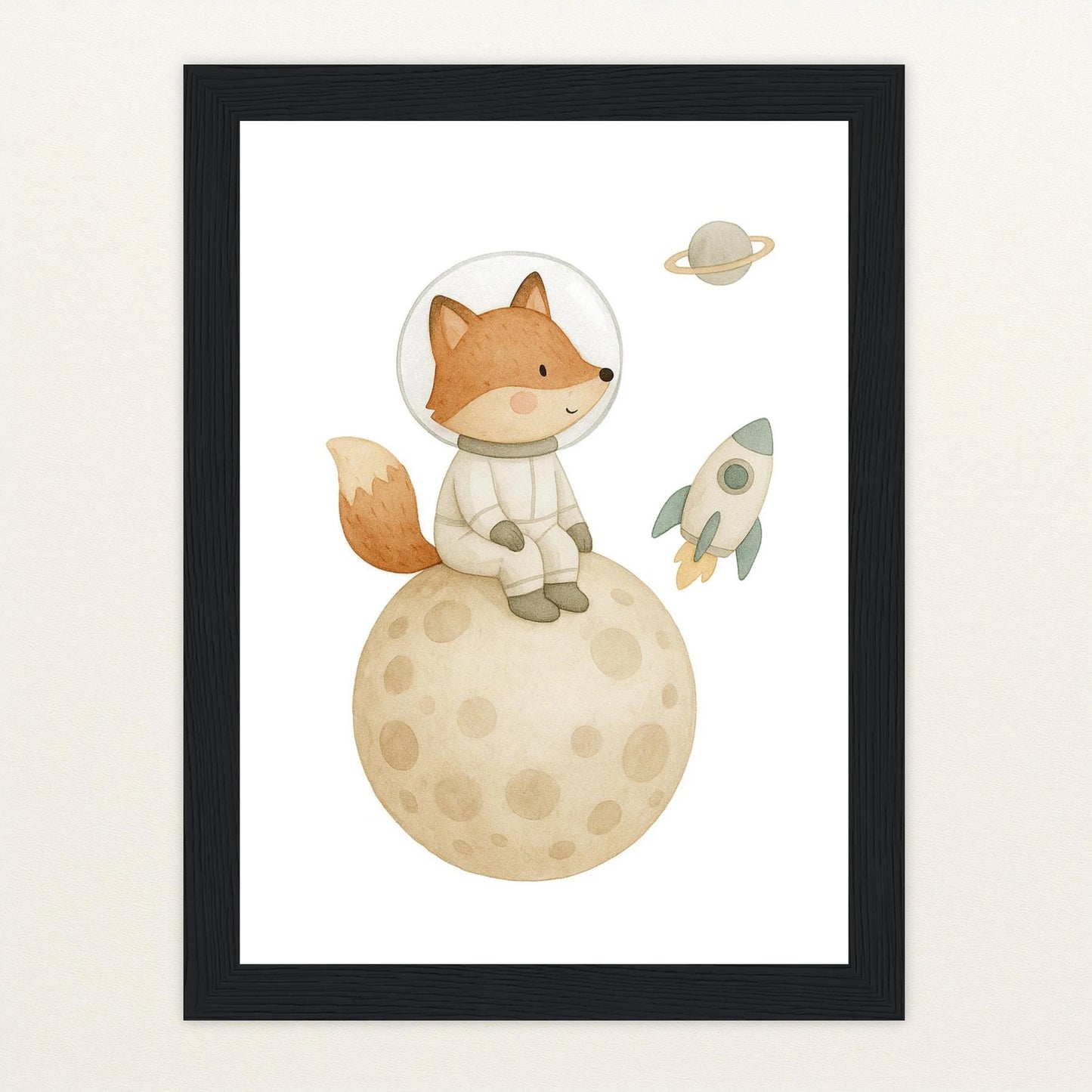 Finnegan der Fuchs - Motiv: "Astronaut" Poster mit Holzrahmen von tinylearner