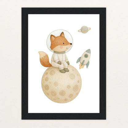 Finnegan der Fuchs - Motiv: "Astronaut" Poster mit Holzrahmen von tinylearner
