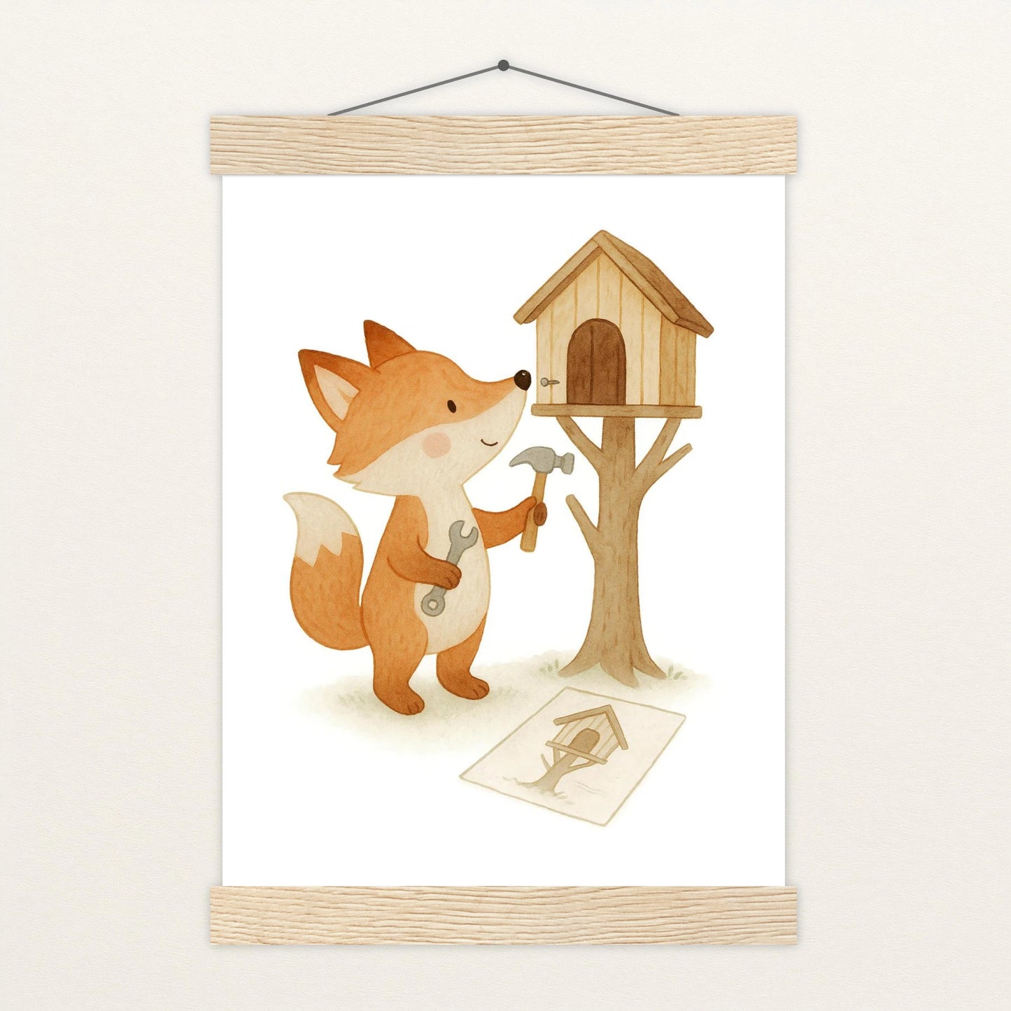 Finnegan der Fuchs - Motiv: "Baumhaus" Poster mit Leisten von tinylearner