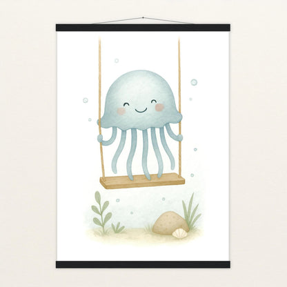 Quinn die Qualle - Motiv: "Schaukel" Poster mit Leisten von tinylearner