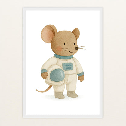 Mimi die Maus - Motiv: "Astronaut" Poster mit Holzrahmen von tinylearner