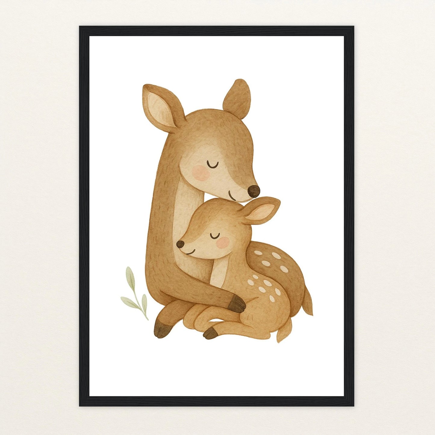 Ria das Reh - Motiv: "Kuscheln" Poster mit Holzrahmen von tinylearner