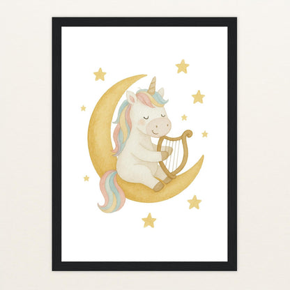 Luni das Einhorn - Motiv: "Mond" Poster mit Holzrahmen von tinylearner