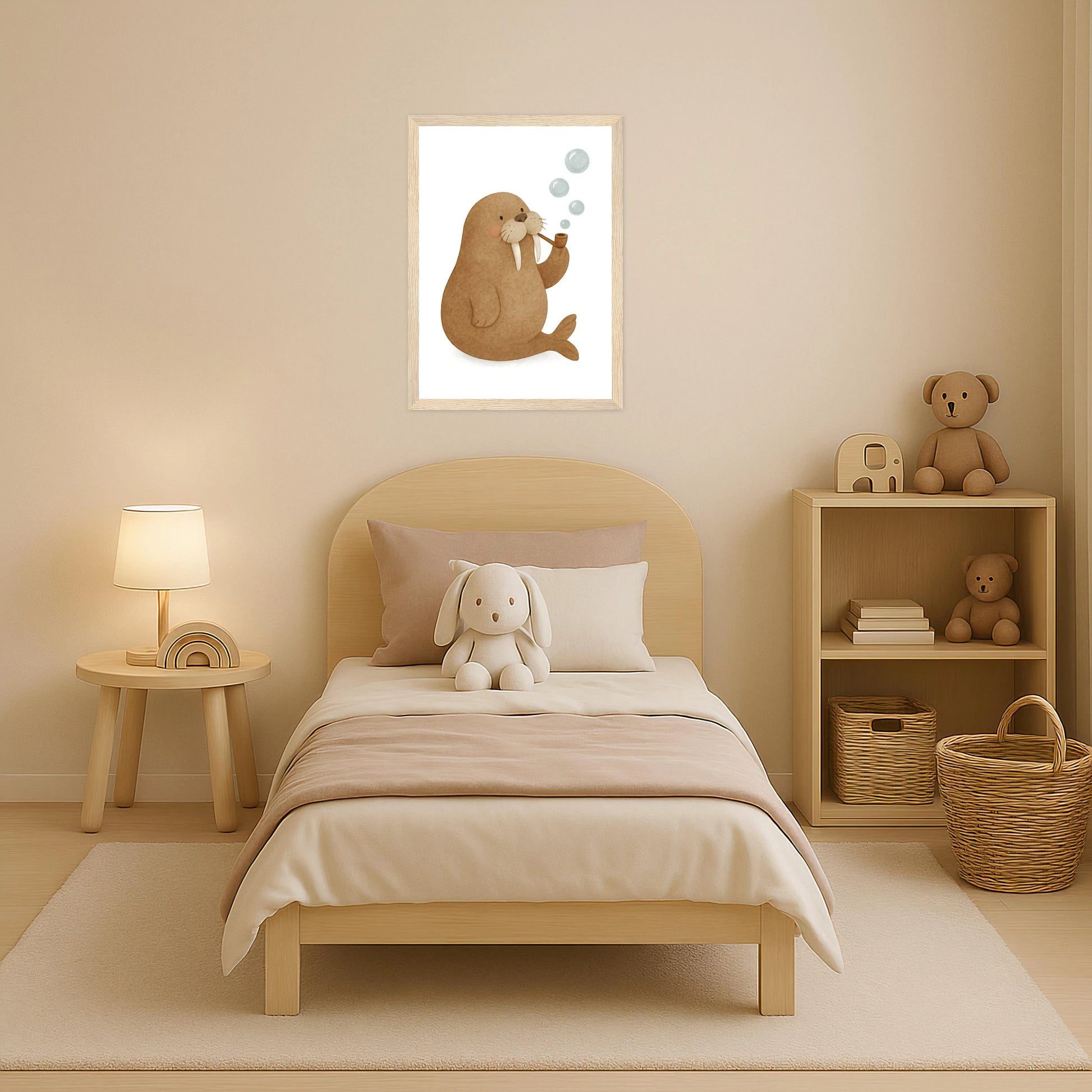 Wally das Walross - Motiv: "Blubbern" Poster mit Holzrahmen von tinylearner