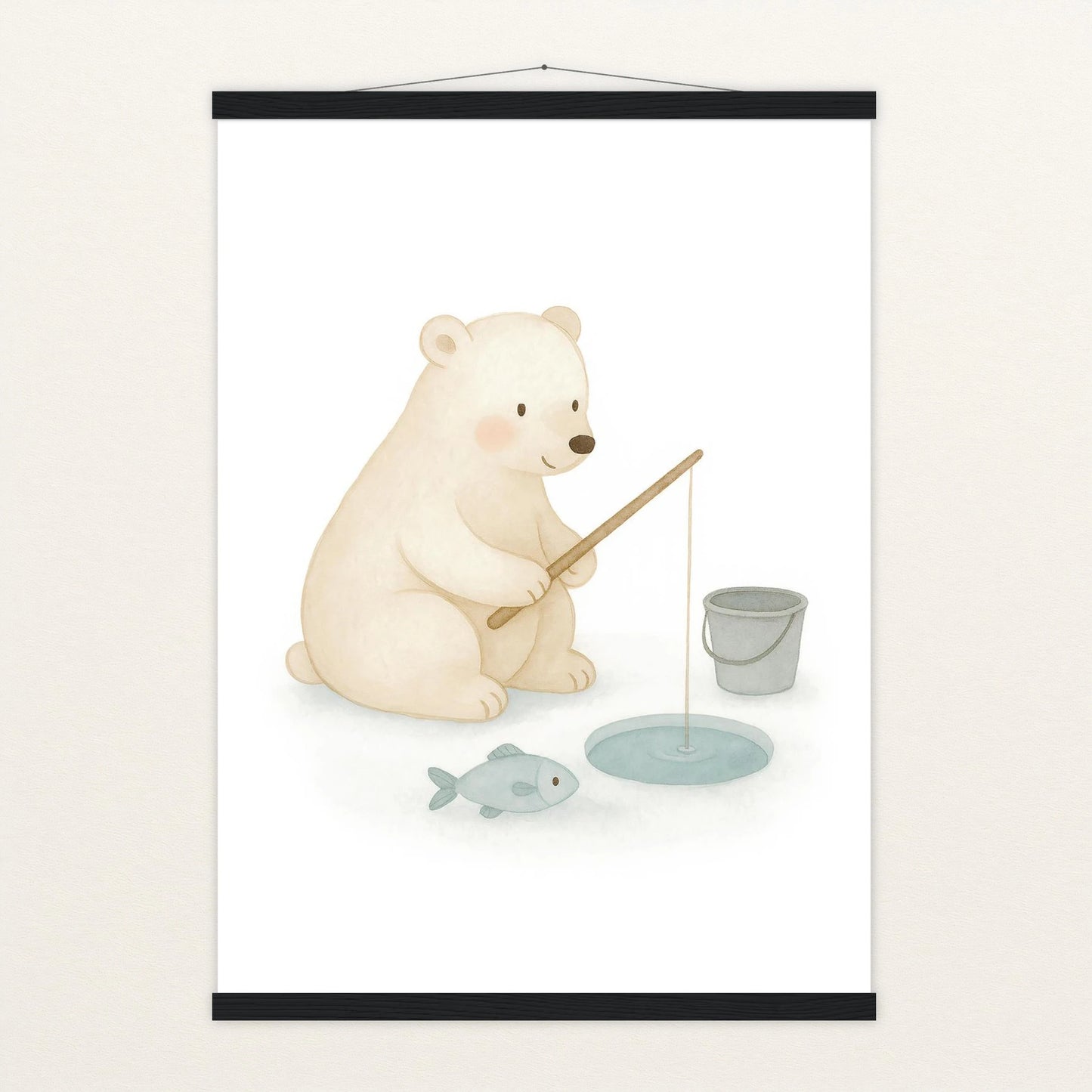 Pummel der Polarbär - Motiv: "Angeln" Poster mit Leisten von tinylearner