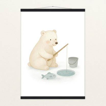 Pummel der Polarbär - Motiv: "Angeln" Poster mit Leisten von tinylearner