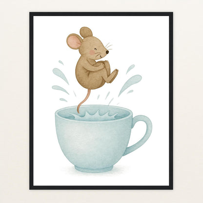 Mimi die Maus - Motiv: "Pool" Poster mit Holzrahmen von tinylearner