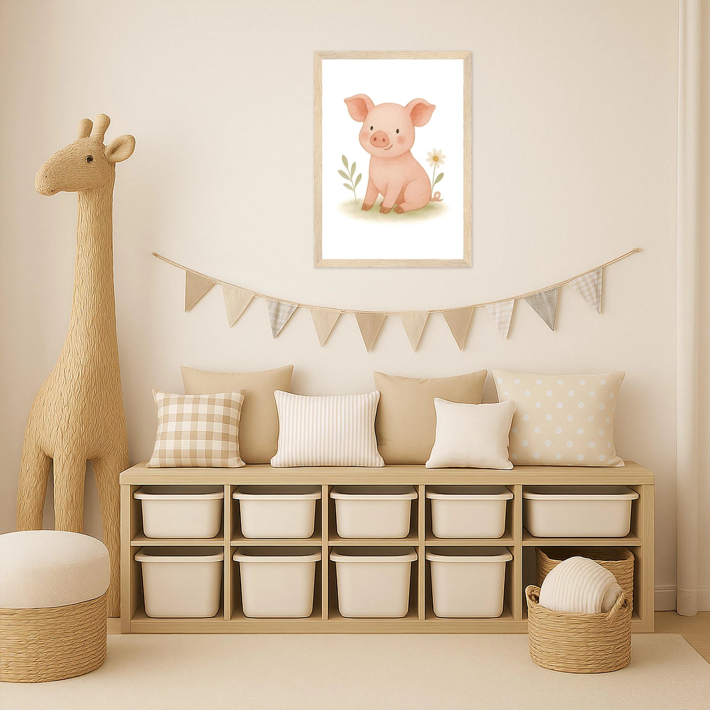 Susi das Schwein Poster mit Holzrahmen von tinylearner