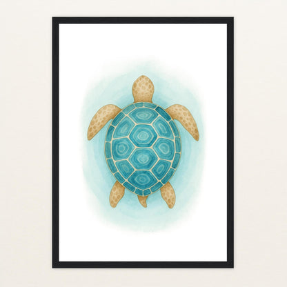 Sora die Schildkröte - Motiv: "Treiben" Poster mit Holzrahmen von tinylearner