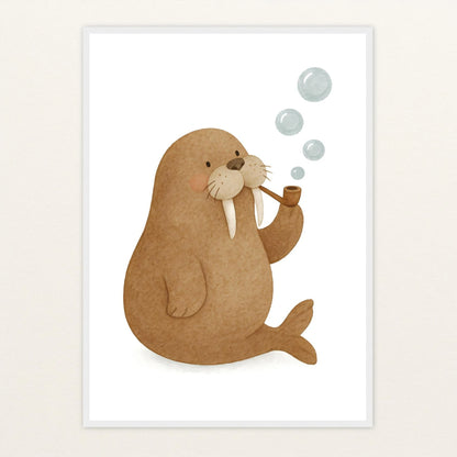 Wally das Walross - Motiv: "Blubbern" Poster mit Holzrahmen von tinylearner