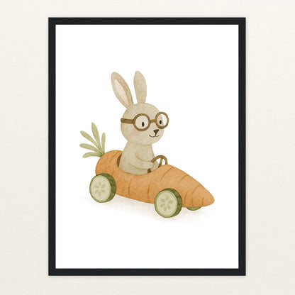 Holly der Hase - Motiv: "Rennmöhre" Poster mit Holzrahmen von tinylearner