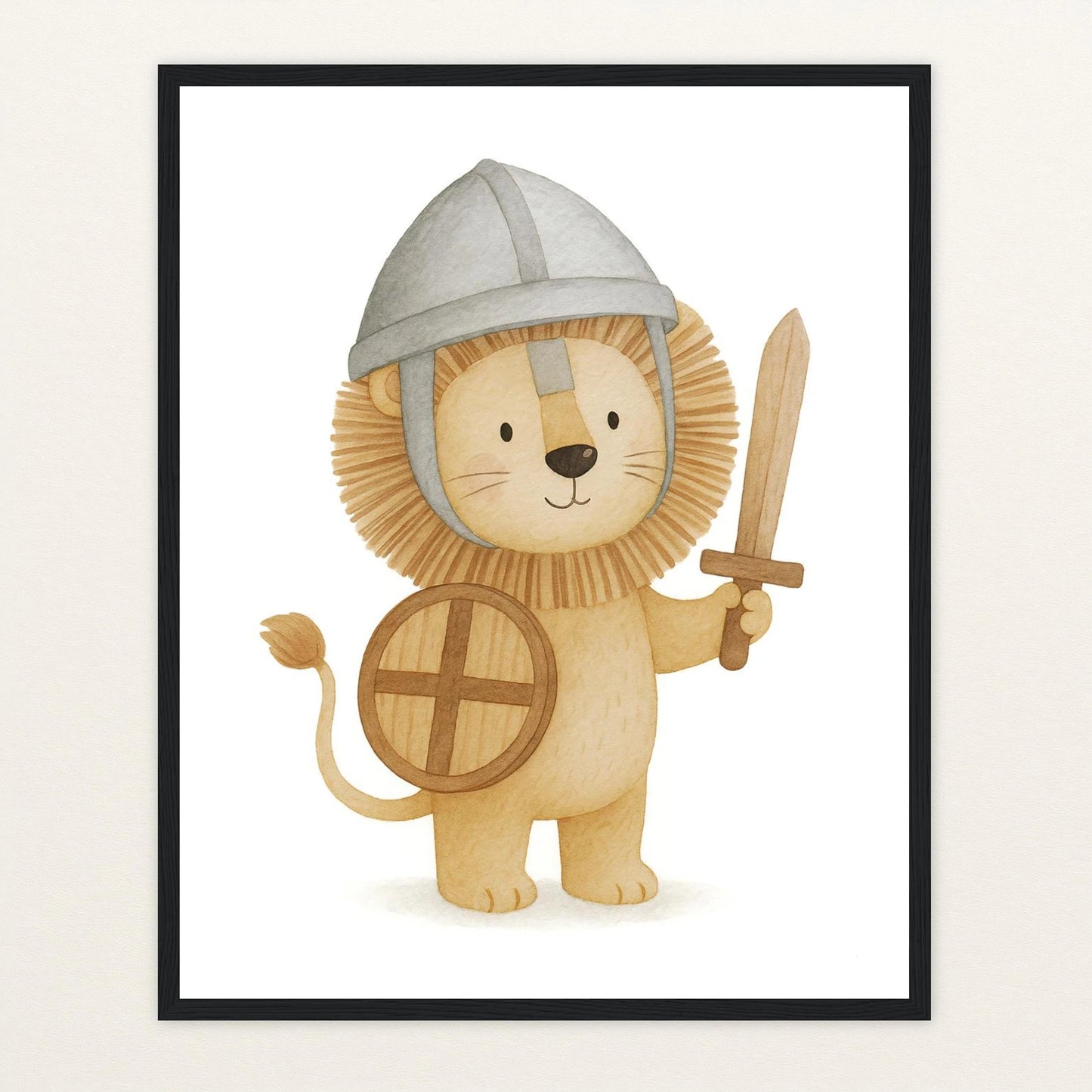 Leo der Löwe - Motiv: "Ritter" Poster mit Holzrahmen von tinylearner