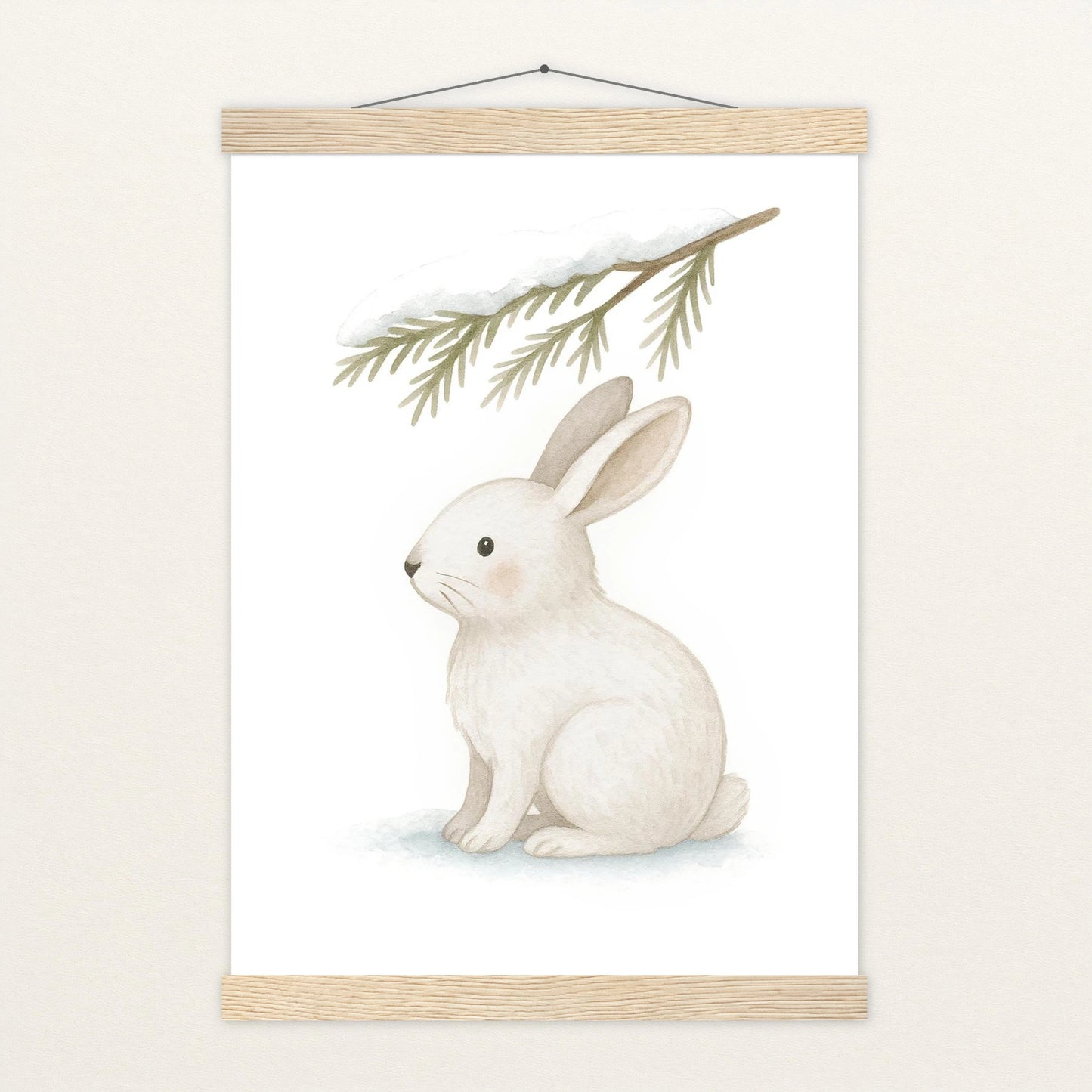 Sina der Schneehase - Motiv: "Nadelzweig" Poster mit Leisten von tinylearner
