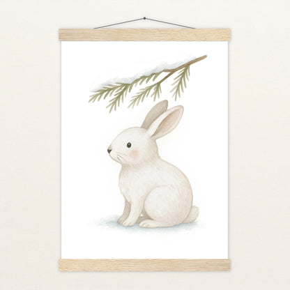 Sina der Schneehase - Motiv: "Nadelzweig" Poster mit Leisten von tinylearner