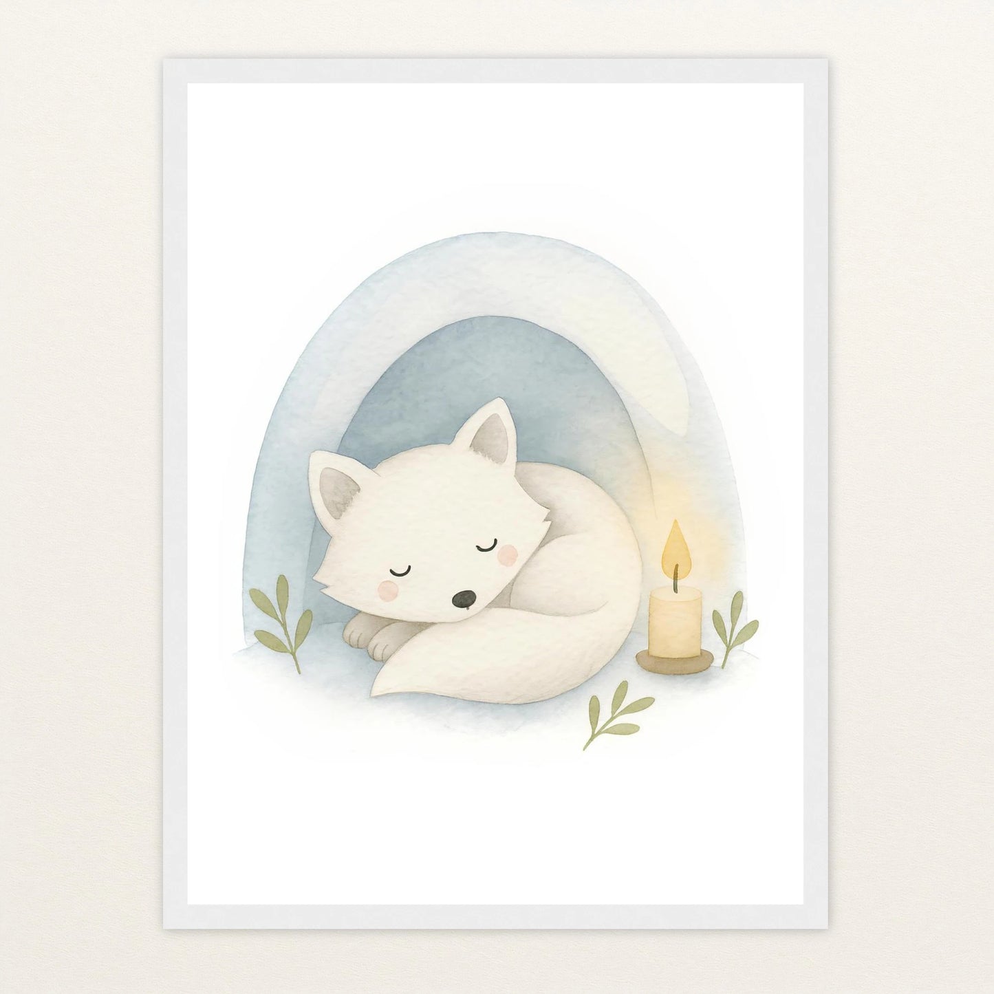 Pino der Polarfuchs - Motiv: "Schneehöhle" Poster mit Holzrahmen von tinylearner