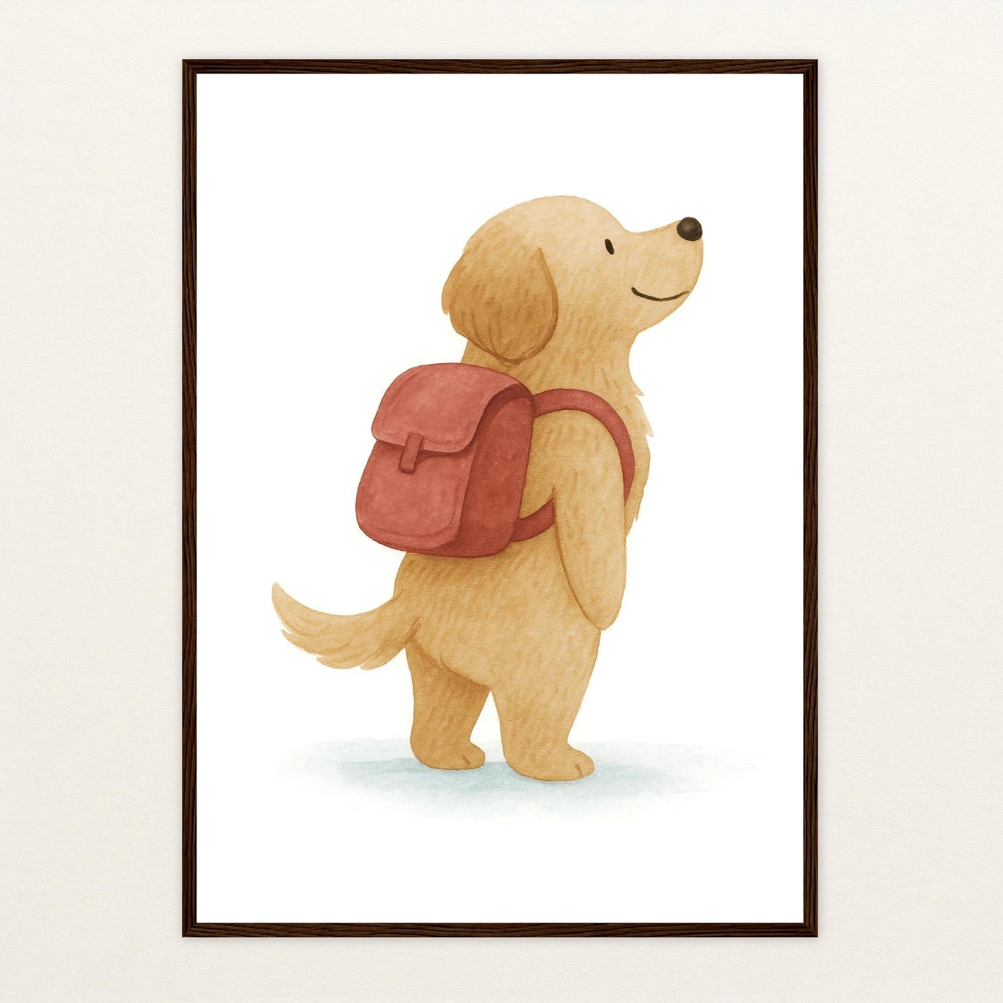 Hugo der Hund - Motiv: "Rucksack" Poster mit Holzrahmen von tinylearner