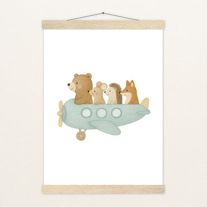 Tierfreunde - Motiv: "Flugzeug" Poster mit Leisten von tinylearner