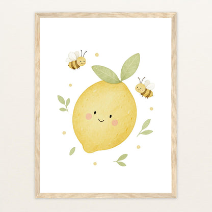 Obst: Zitrone Poster mit Holzrahmen von tinylearner