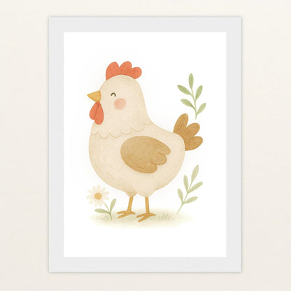 Hanni das Huhn Poster mit Holzrahmen von tinylearner