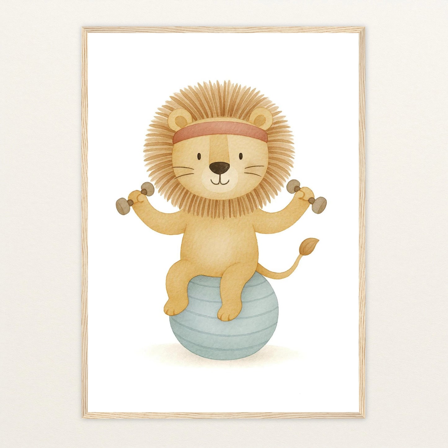 Leo der Löwe - Motiv: "Workout" Poster mit Holzrahmen von tinylearner