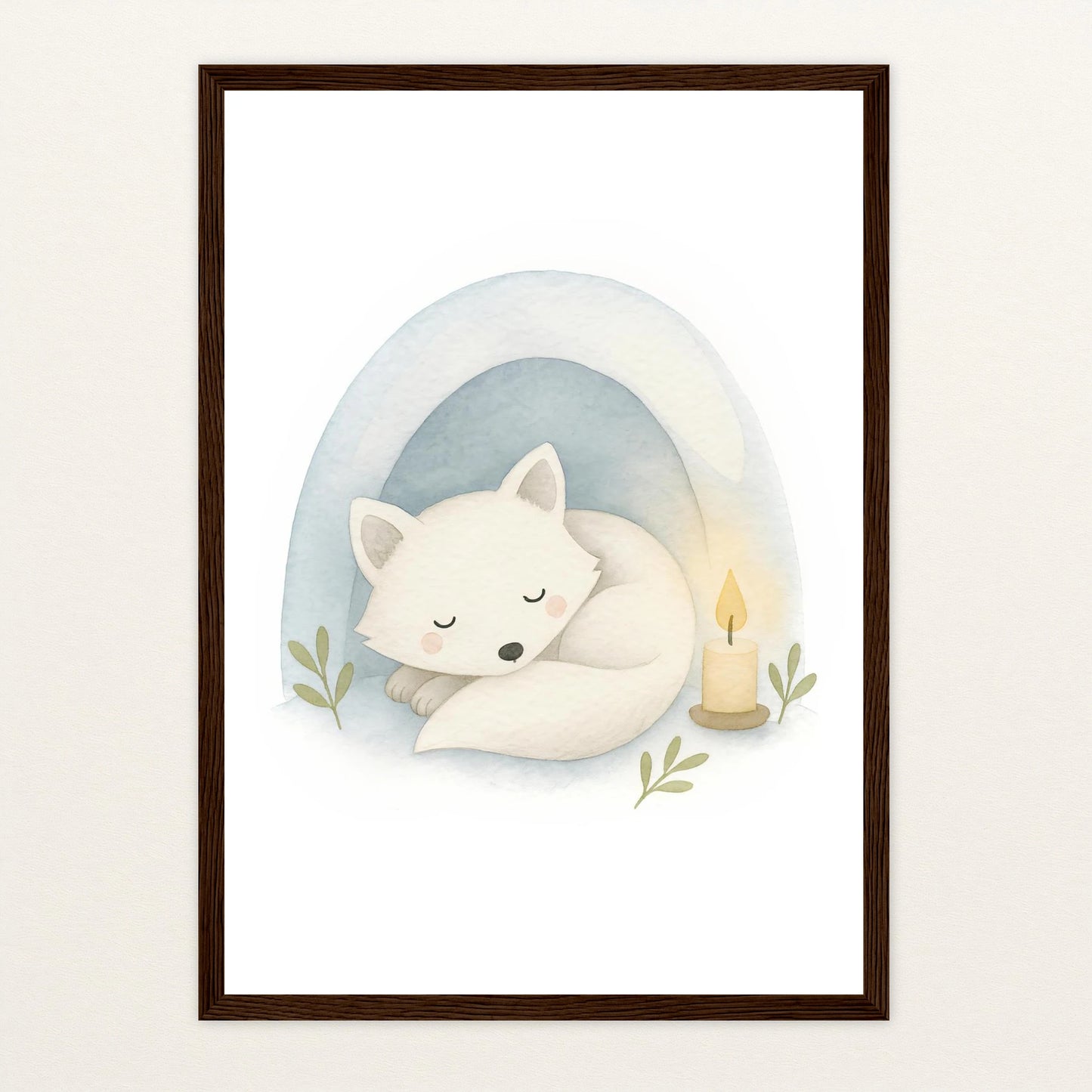 Pino der Polarfuchs - Motiv: "Schneehöhle" Poster mit Holzrahmen von tinylearner