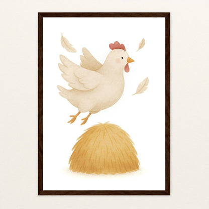 Hanni das Huhn - Motiv: "Heu" Poster mit Holzrahmen von tinylearner