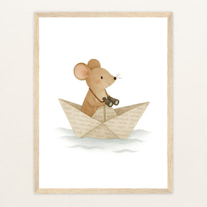 Mimi die Maus - Motiv: "Papierschiff" Poster mit Holzrahmen von tinylearner