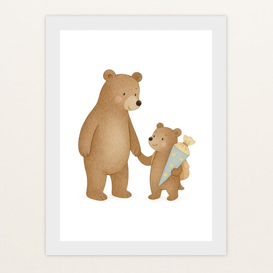 Balu der Bär - Motiv: "Schultüte" Poster mit Holzrahmen von tinylearner