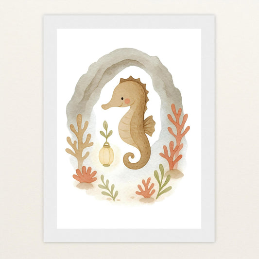 Suri das Seepferdchen - Motiv: "Höhle" Poster mit Holzrahmen von tinylearner