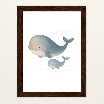 Willi der Wal - Motiv: "Familie" Poster mit Holzrahmen von tinylearner