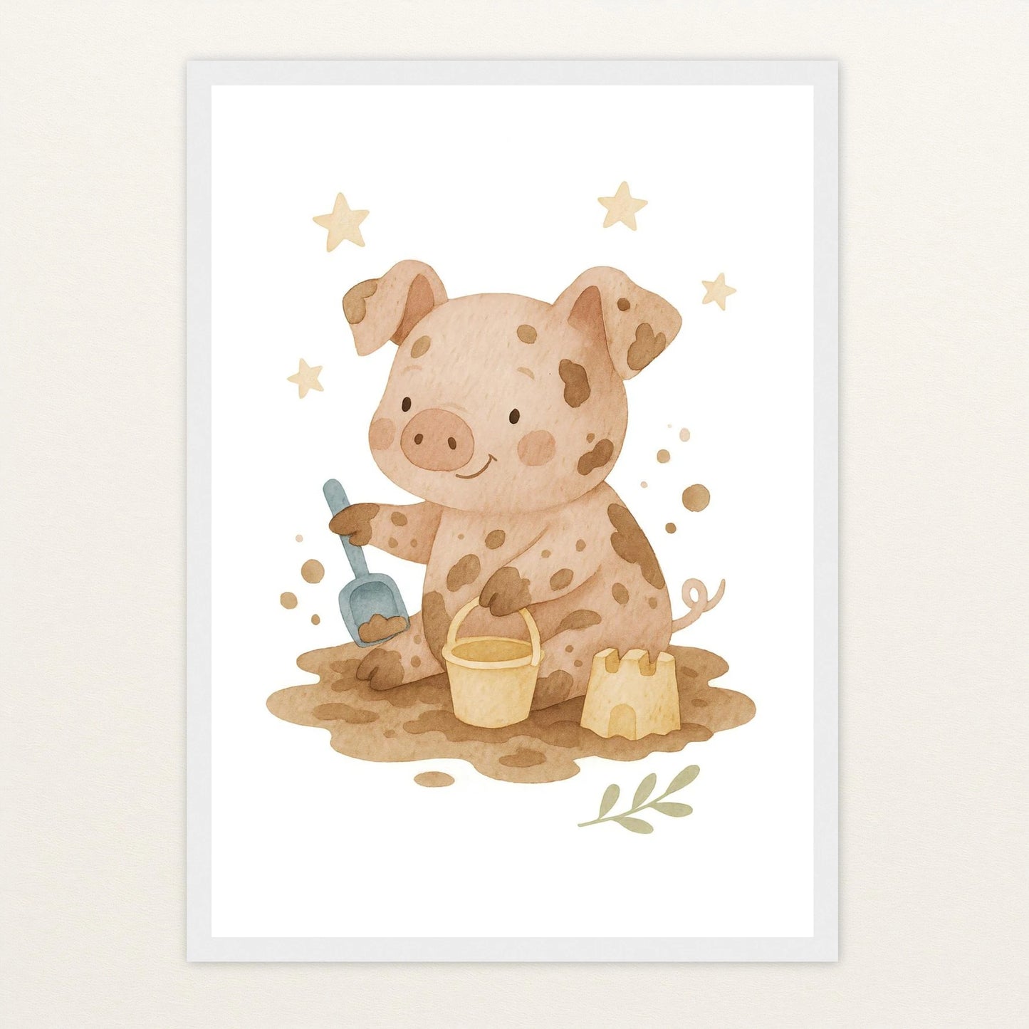 Susi das Schwein - Motiv: "Sandkasten" Poster mit Holzrahmen von tinylearner