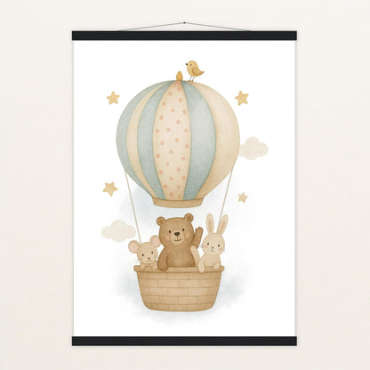 Tierfreunde - Motiv: "Heißluftballon" Poster mit Leisten von tinylearner