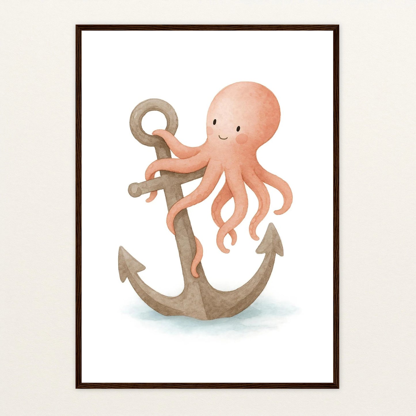 Tilli der Tintenfisch - Motiv: "Anker" Poster mit Holzrahmen von tinylearner