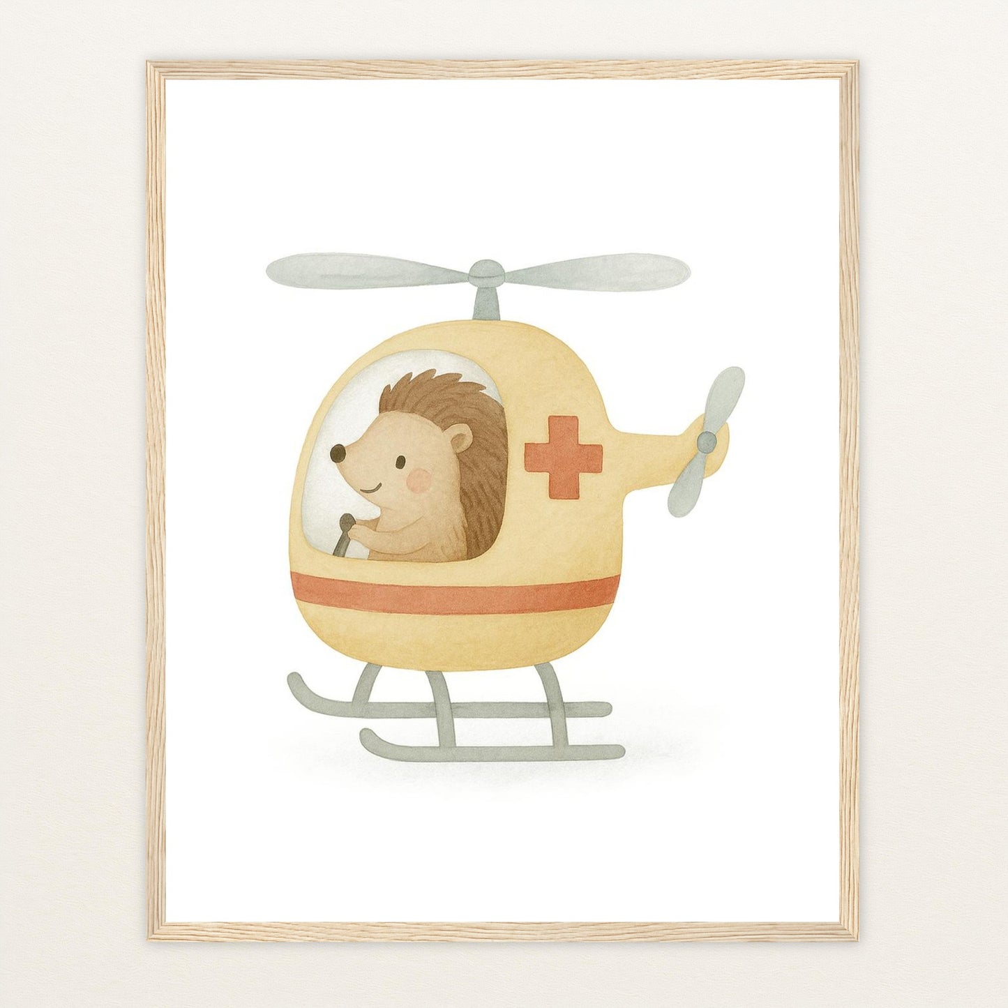 Iggi der Igel - Motiv: "Rettungshubschrauber" Poster mit Holzrahmen von tinylearner