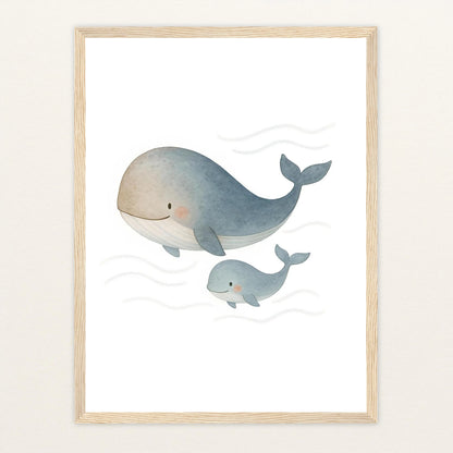 Willi der Wal - Motiv: "Familie" Poster mit Holzrahmen von tinylearner