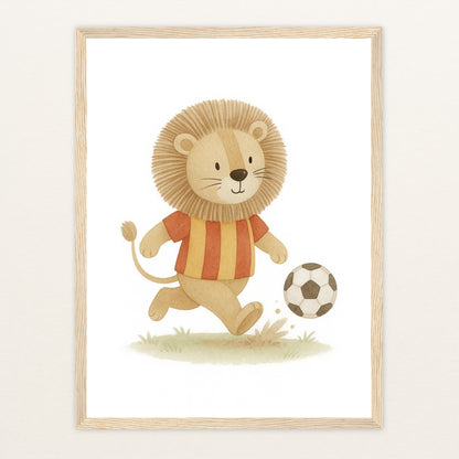 Leo der Löwe - Motiv: "Fußball" Poster mit Holzrahmen von tinylearner