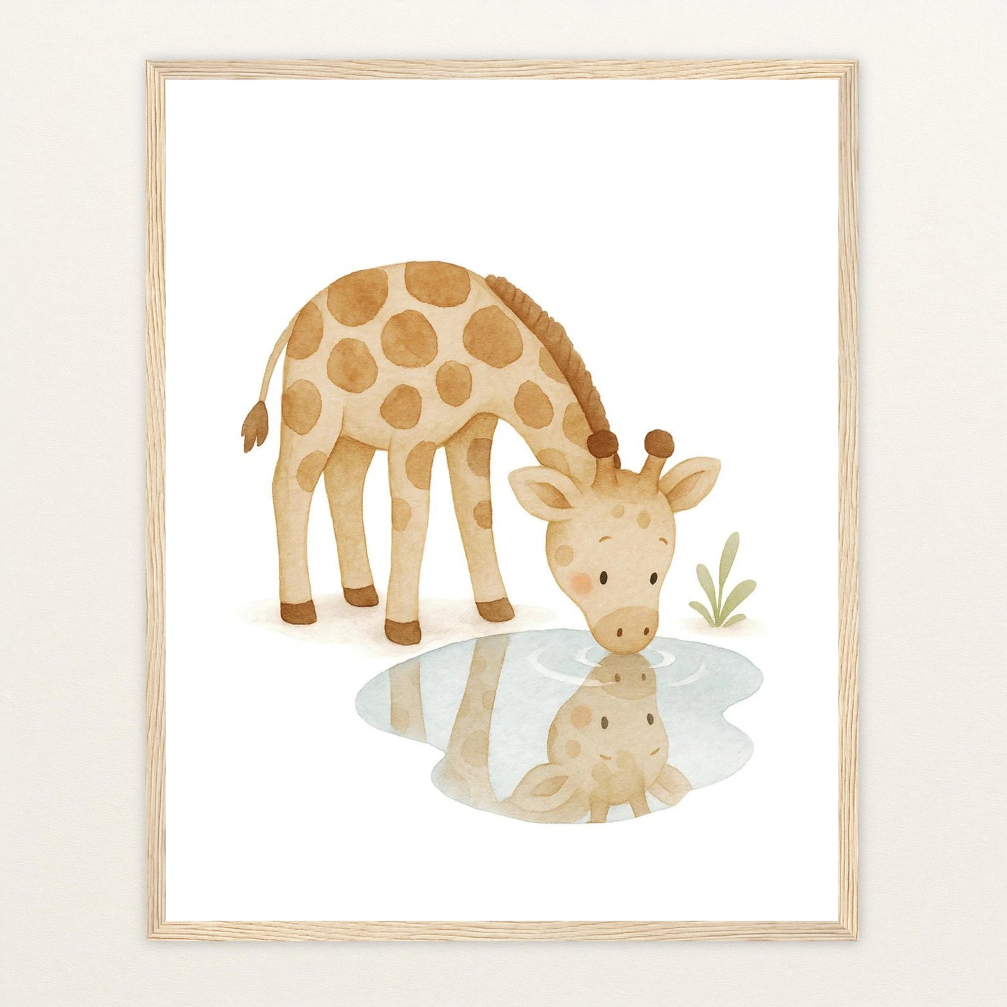 Greta die Giraffe - Motiv: "Trinken" Poster mit Holzrahmen von tinylearner